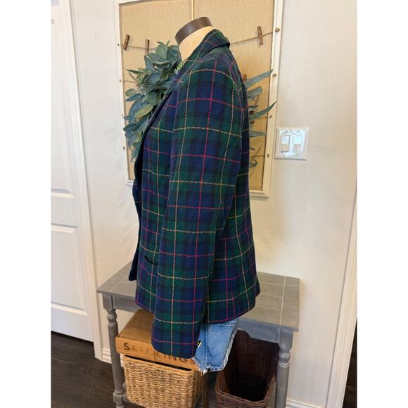 JOAN LESLIE Plaid Blazer Coat Jacket Women size 10 Navy Green Holidays Tartan - Picture 4 of 10